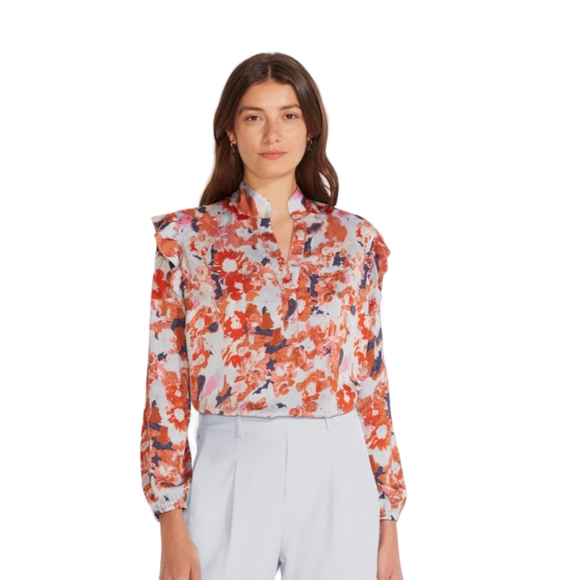 🆕Nic+Zoe Flutter Long Sleeve V-Neck Pullover Blouse Pressed Petals Graphic - Picture 4 of 4